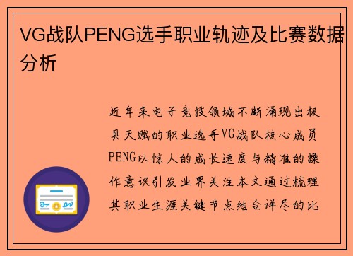 VG战队PENG选手职业轨迹及比赛数据分析